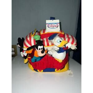 Disney's Toon Town Plush Jolly Trolley Mickey & Friends W/Pocket Dolls RARE